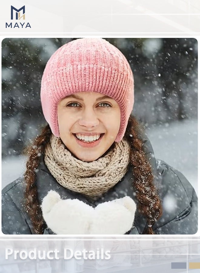 Maya 2 Pcs Winter Beanies with Ear Flaps for Men Women, Couple Winter Hat Soft Warm Knitted Beanie Hat Breathable Hat, Warm Knit Ear Flaps Cap Unisex Outdoor - Image 2